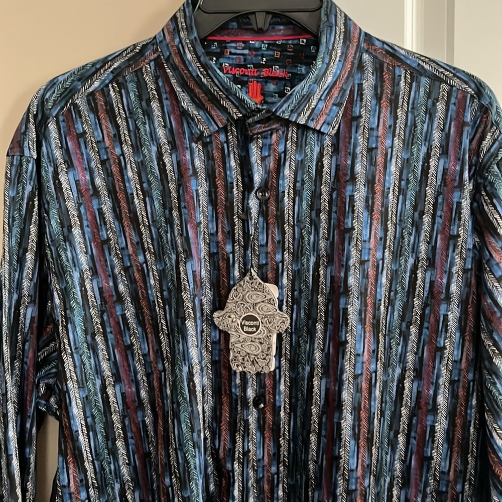 NWT Visconti Black Long Sleeve Vertical Stripe Design Men’s Button Up